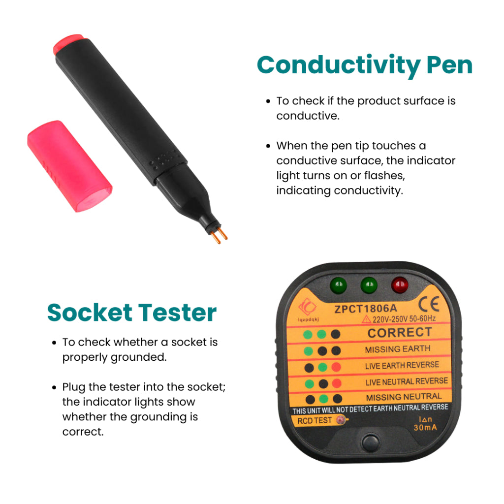 Spinalmate Grounding Tester Kit Earthing Test Kit Conductivity Pen Socket Adapter Circuit Analyzer 接地垫导通测试笔马来西亚插座电路插座
