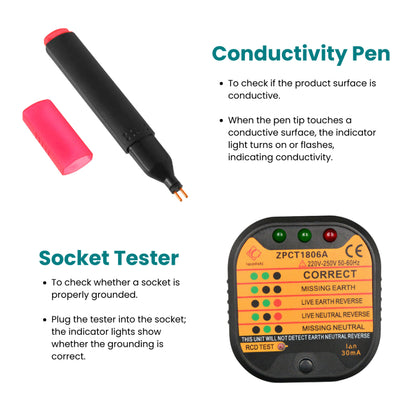 Spinalmate Grounding Tester Kit Earthing Test Kit Conductivity Pen Socket Adapter Circuit Analyzer 接地垫导通测试笔马来西亚插座电路插座